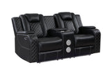 Radiant Black Power Double Reclining Loveseat, Power Headrests, Led Light and Speakers by Homelegance at Eve Furniture