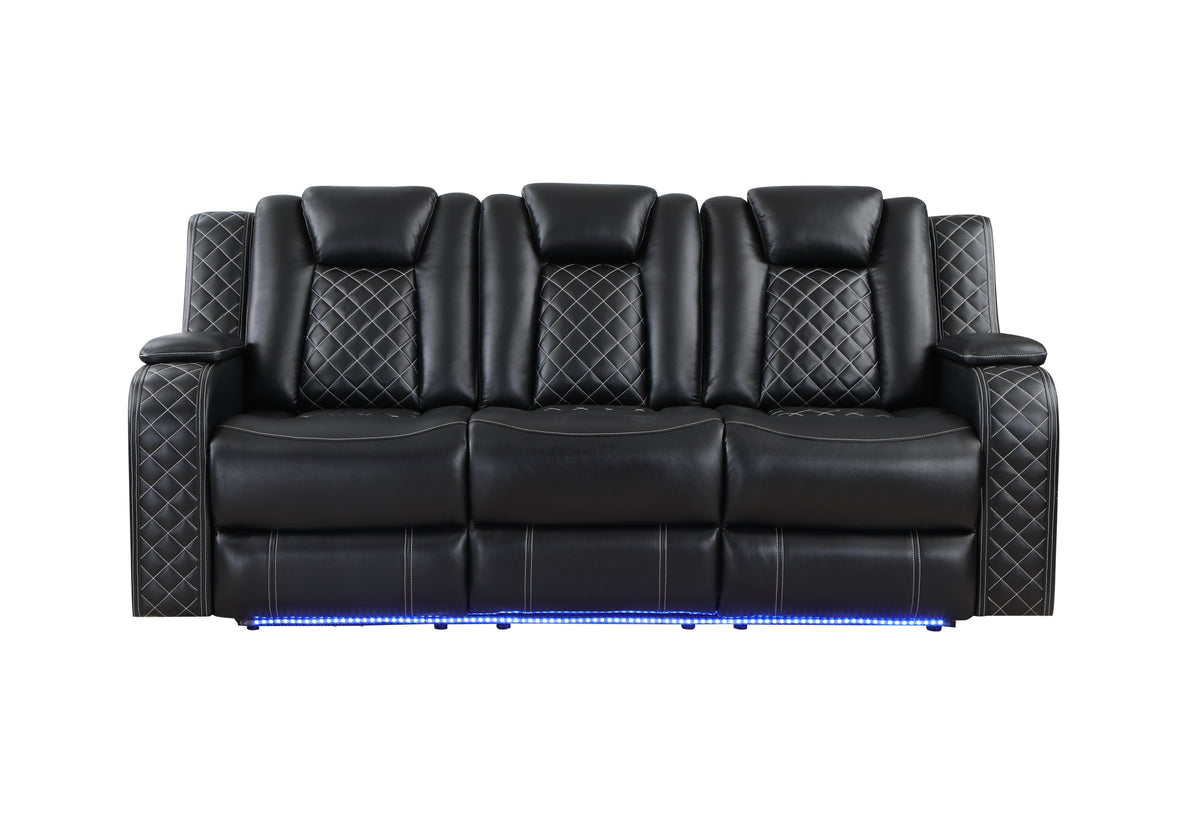 Radiant Black Power Double Reclining Sofa, Power Headrests, Led Light and Speakers by Homelegance at Eve Furniture