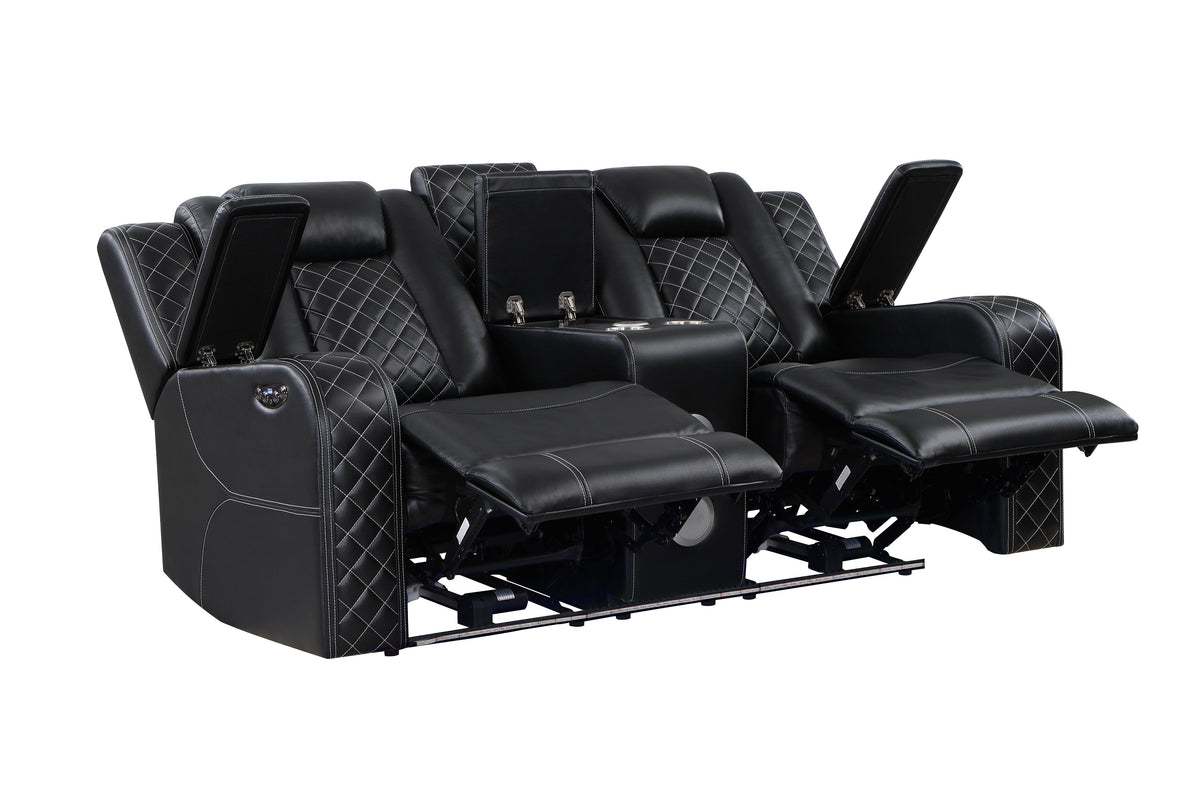 Radiant Black Power Double Reclining Sofa, Power Headrests, Led Light and Speakers by Homelegance at Eve Furniture
