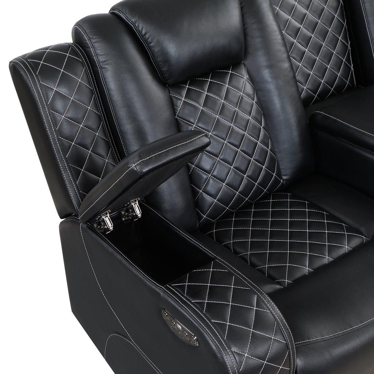 Radiant Black Power Double Reclining Sofa, Power Headrests, Led Light and Speakers by Homelegance at Eve Furniture