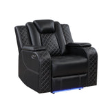 Radiant Black Power Reclining Chair, Power Headrests, Led Light by Homelegance at Eve Furniture