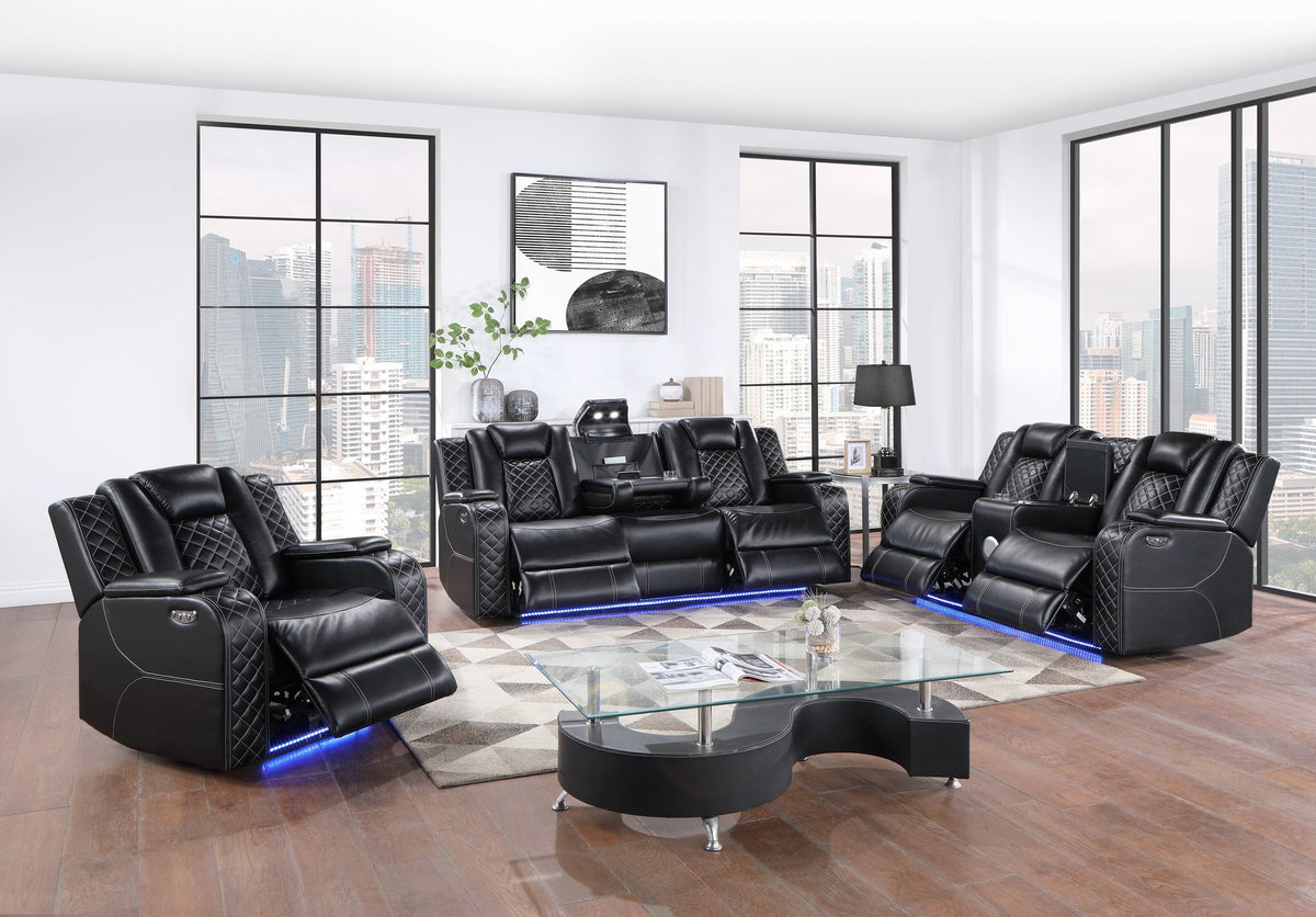 Radiant Black Power Reclining Chair, Power Headrests, Led Light by Homelegance at Eve Furniture