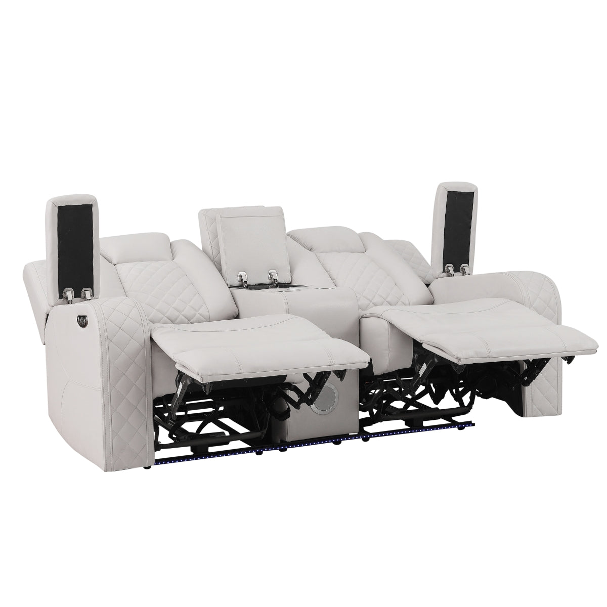 Radiant Gray/White Power Reclining Loveseat with Console, LED Lights and Speakers by Homelegance at Eve Furniture
