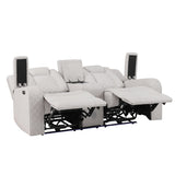 Radiant Gray/White Power Reclining Loveseat with Console, LED Lights and Speakers by Homelegance at Eve Furniture