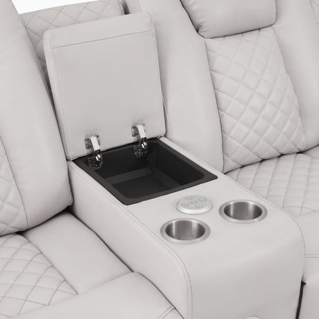 Radiant Gray/White Power Reclining Loveseat with Console, LED Lights and Speakers by Homelegance at Eve Furniture