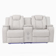 Radiant Gray/White Power Reclining Loveseat with Console, LED Lights and Speakers by Homelegance at Eve Furniture