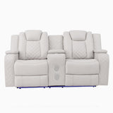 Radiant Gray/White Power Reclining Loveseat with Console, LED Lights and Speakers by Homelegance at Eve Furniture