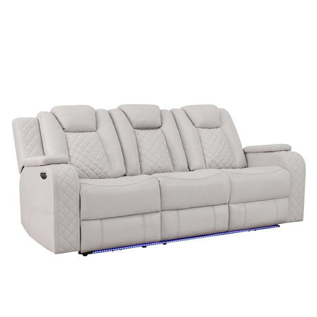 Radiant Gray/White Power Reclining Sofa with LED Lights and Drop-Down Table by Homelegance at Eve Furniture