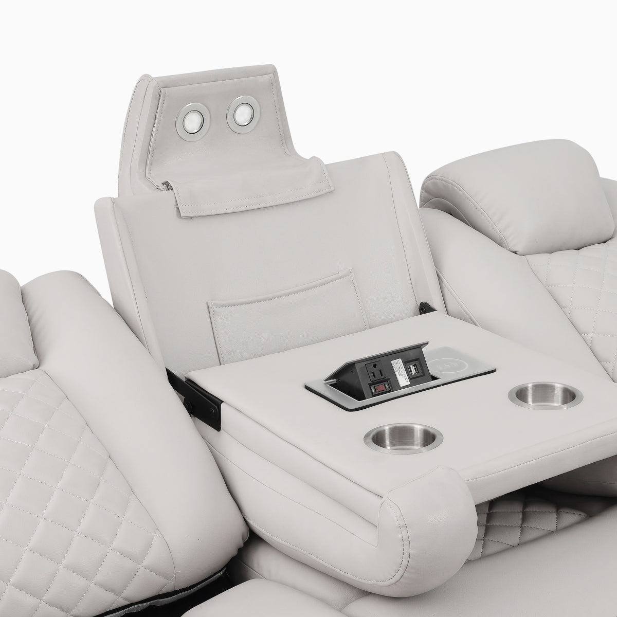 Radiant Gray/White Power Reclining Sofa with LED Lights and Drop-Down Table by Homelegance at Eve Furniture