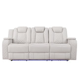 Radiant Gray/White Power Reclining Sofa with LED Lights and Drop-Down Table by Homelegance at Eve Furniture