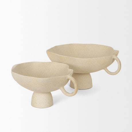 Radka Beige Textured Large Metal Decorative Bowl by Mercana at Eve Furniture