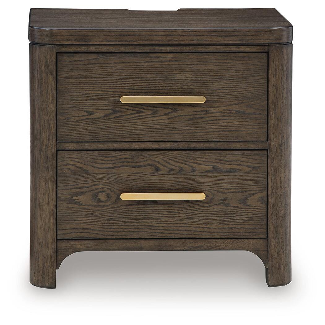 Radkin Burnished Brown Uphostered Panel Bedroom Set by Ashley at Eve Furniture