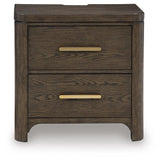 Radkin Burnished Brown Uphostered Panel Bedroom Set by Ashley at Eve Furniture