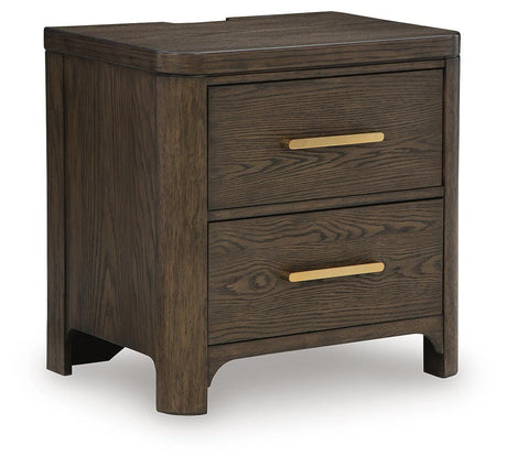 Radkin Burnished Brown Uphostered Panel Bedroom Set by Ashley at Eve Furniture