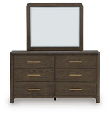 Radkin Burnished Brown Uphostered Panel Bedroom Set by Ashley at Eve Furniture