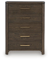 Radkin Burnished Brown Uphostered Panel Bedroom Set by Ashley at Eve Furniture