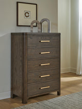 Radkin Burnished Brown Uphostered Panel Bedroom Set by Ashley at Eve Furniture