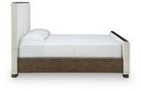 Radkin Burnished Brown Uphostered Panel Bedroom Set by Ashley at Eve Furniture