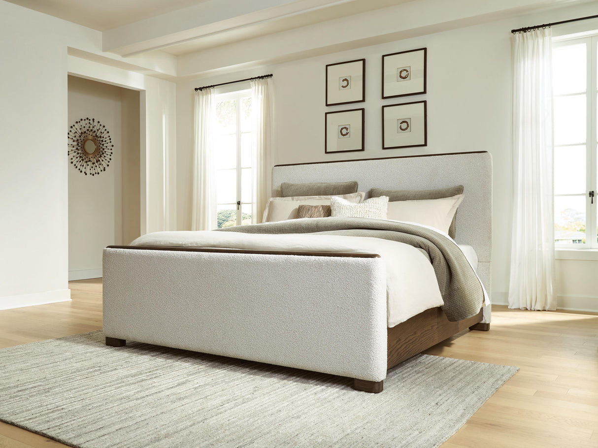 Radkin Burnished Brown Uphostered Panel Bedroom Set by Ashley at Eve Furniture