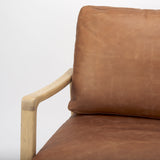 Raeleigh 28.0L x 34.1W x 34.4H Cognac Leather W/ Light Brown Wood Frame Accent Chair by Mercana at Eve Furniture