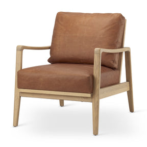 Raeleigh 28.0L x 34.1W x 34.4H Cognac Leather W/ Light Brown Wood Frame Accent Chair by Mercana at Eve Furniture