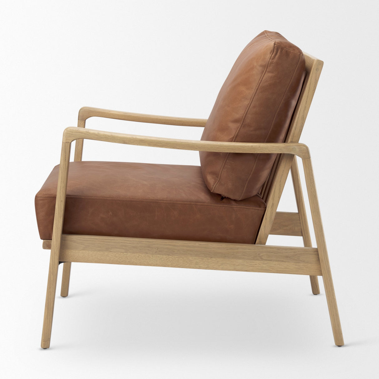 Raeleigh Cognac Leather W/ Light Brown Wood Frame Accent Chair by Mercana at Eve Furniture
