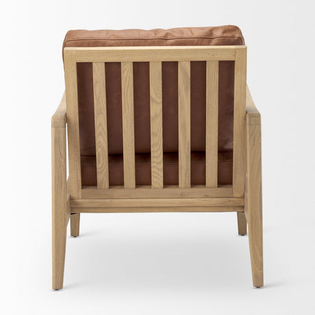 Raeleigh Cognac Leather W/ Light Brown Wood Frame Accent Chair by Mercana at Eve Furniture