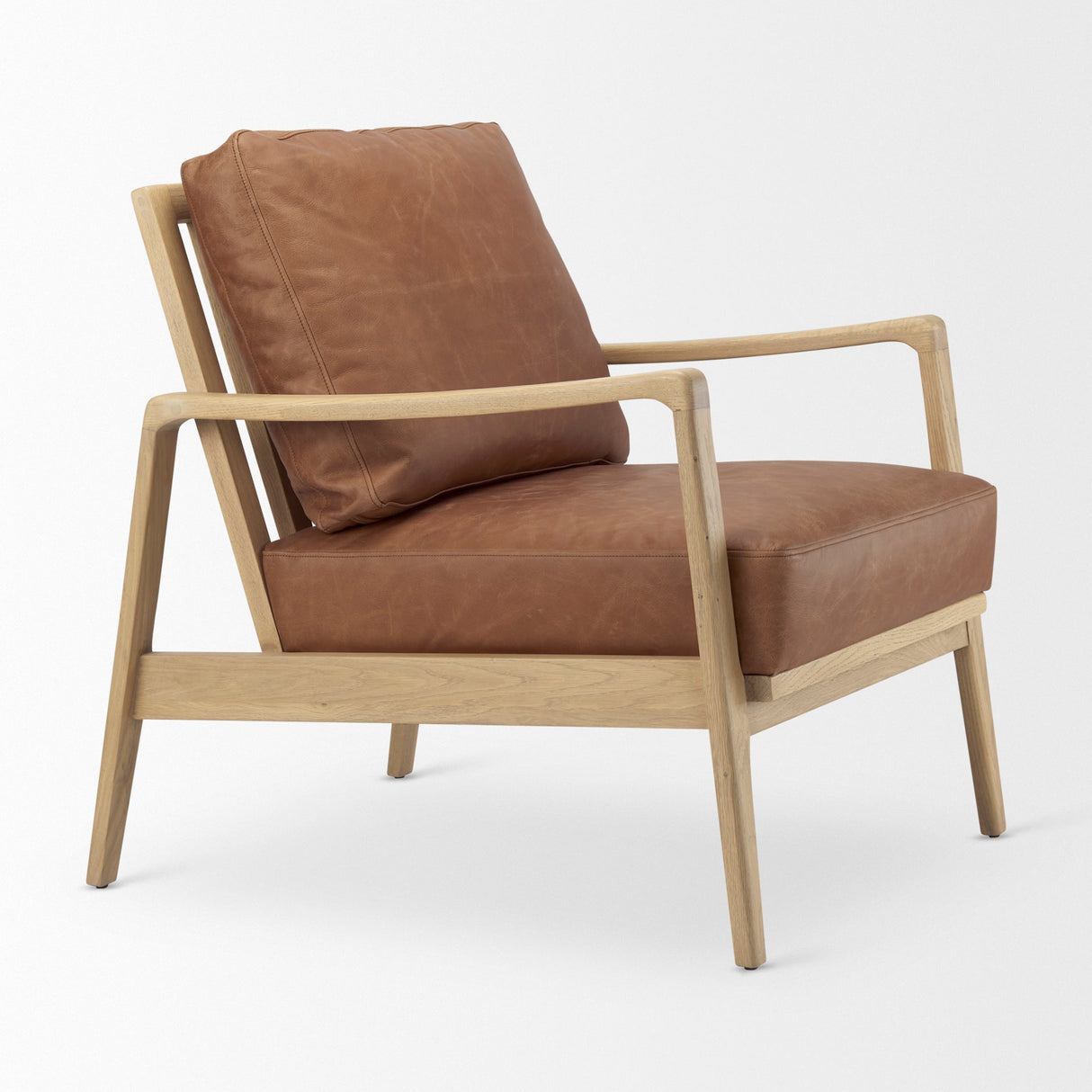 Raeleigh Cognac Leather W/ Light Brown Wood Frame Accent Chair by Mercana at Eve Furniture
