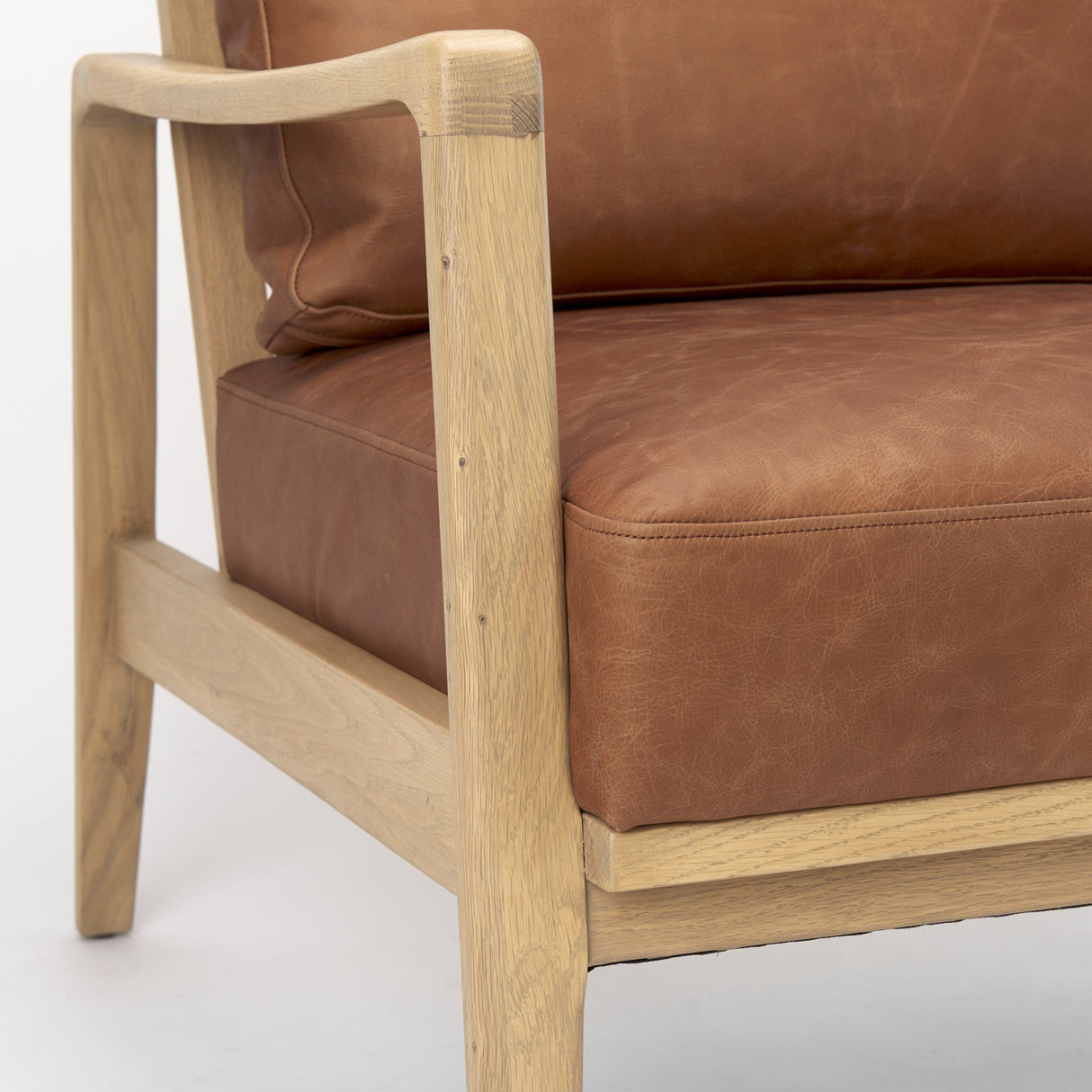 Raeleigh Cognac Leather W/ Light Brown Wood Frame Accent Chair by Mercana at Eve Furniture