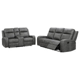 Raelynn Gray Upholstered Motion Reclining Living Room Set by Coaster at Eve Furniture