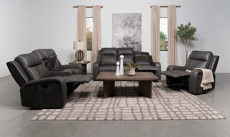 Raelynn Grey 3-Piece Upholstered Motion Reclining Sofa Set by Coaster at Eve Furniture
