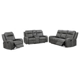 Raelynn Grey 3-Piece Upholstered Motion Reclining Sofa Set by Coaster at Eve Furniture
