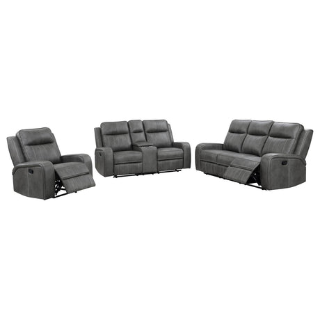 Raelynn Grey 3-Piece Upholstered Motion Reclining Sofa Set by Coaster at Eve Furniture