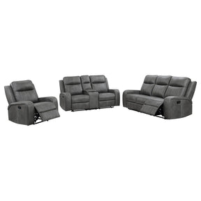 Raelynn Grey 3-Piece Upholstered Motion Reclining Sofa Set by Coaster at Eve Furniture