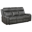 Raelynn Grey Upholstered Motion Reclining Sofa by Coaster at Eve Furniture