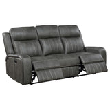 Raelynn Grey Upholstered Motion Reclining Sofa by Coaster at Eve Furniture