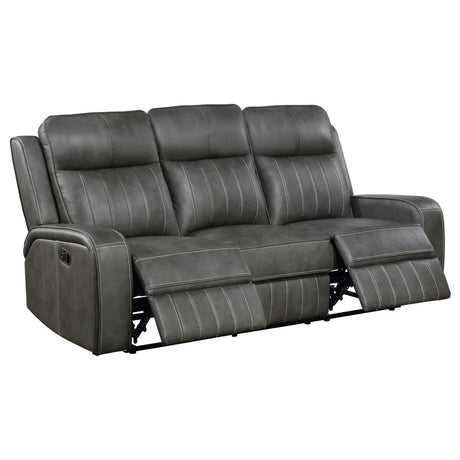 Raelynn Grey Upholstered Motion Reclining Sofa by Coaster at Eve Furniture