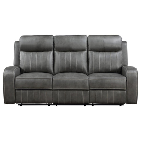 Raelynn Grey Upholstered Motion Reclining Sofa by Coaster at Eve Furniture