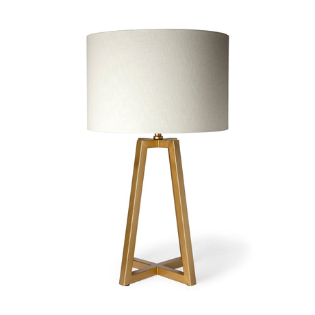 Raelynn White-Linen Drum Shade w/ Gold Metal Frame Table Lamp by Mercana at Eve Furniture