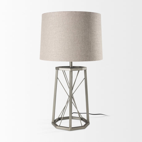 Raen Gray Metal Octagonal Base w/Beige Shade Table Lamp by Mercana at Eve Furniture