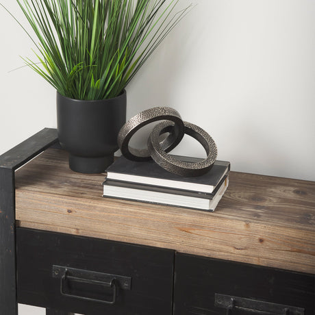 Rafiki Two Blackened Silver Hammered Finish Metal Conjoined Circles by Mercana at Eve Furniture