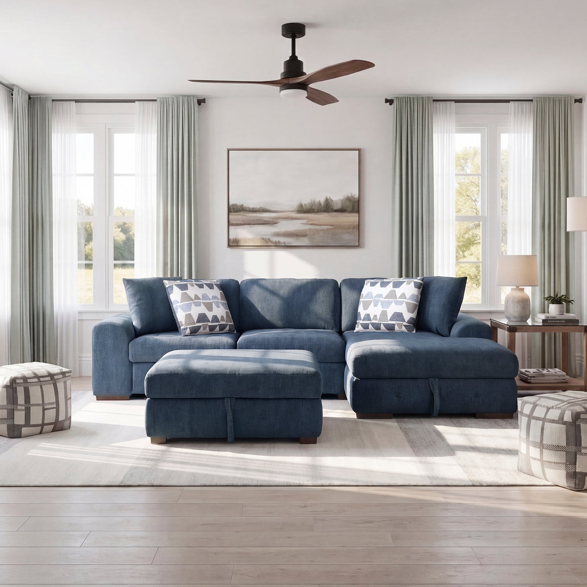 Raife Blue 3-Piece Sectional with Right Chaise and Ottoman by Homelegance at Eve Furniture