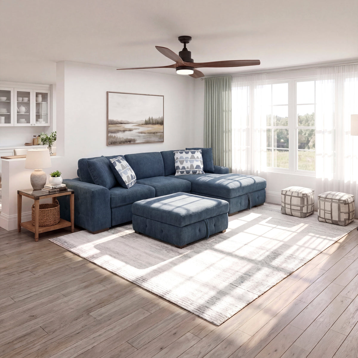 Raife Blue 3-Piece Sectional with Right Chaise and Ottoman by Homelegance at Eve Furniture