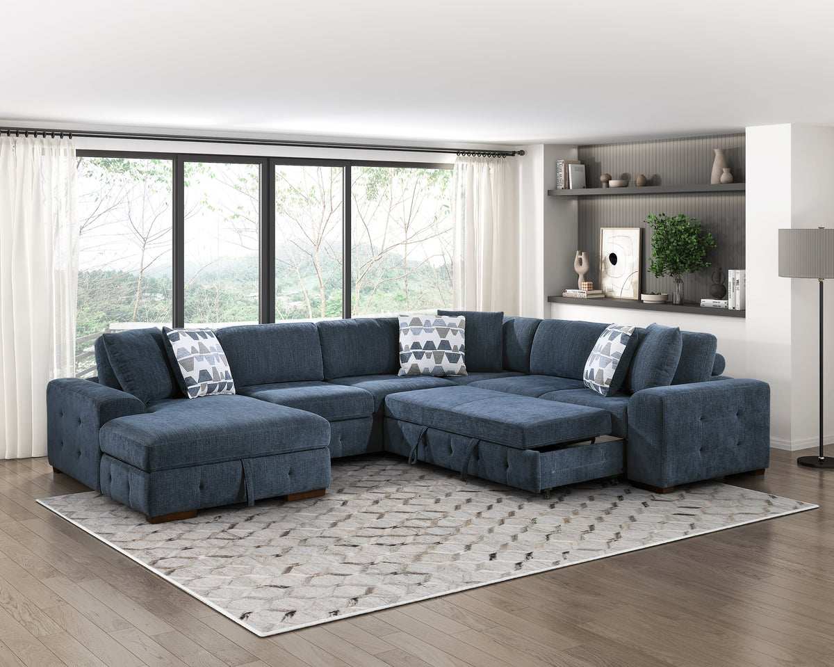 Raife Blue 4-Piece Sectional with Left Chaise by Homelegance at Eve Furniture