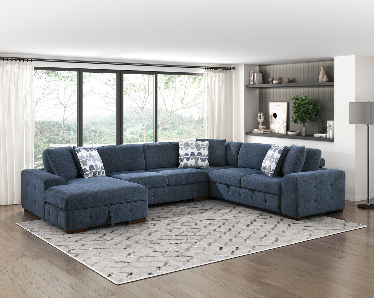 Raife Blue 4-Piece Sectional with Left Chaise by Homelegance at Eve Furniture