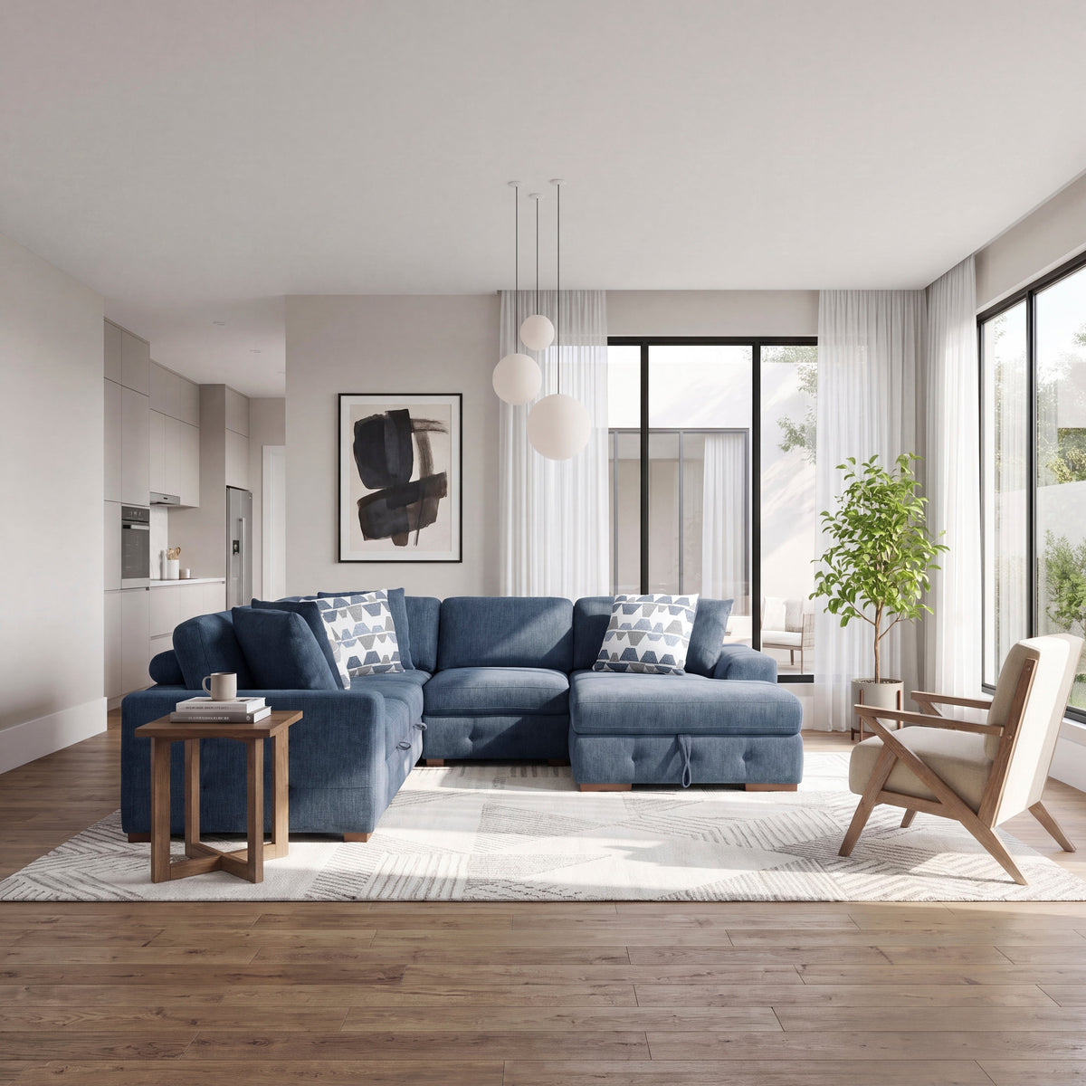 Raife Blue 4-Piece Sectional with Right Chaise and Pull-out Bed by Homelegance at Eve Furniture