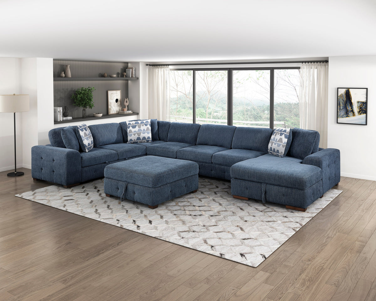Raife Blue 5-Piece Right Chaise Sectional with Ottoman by Homelegance at Eve Furniture