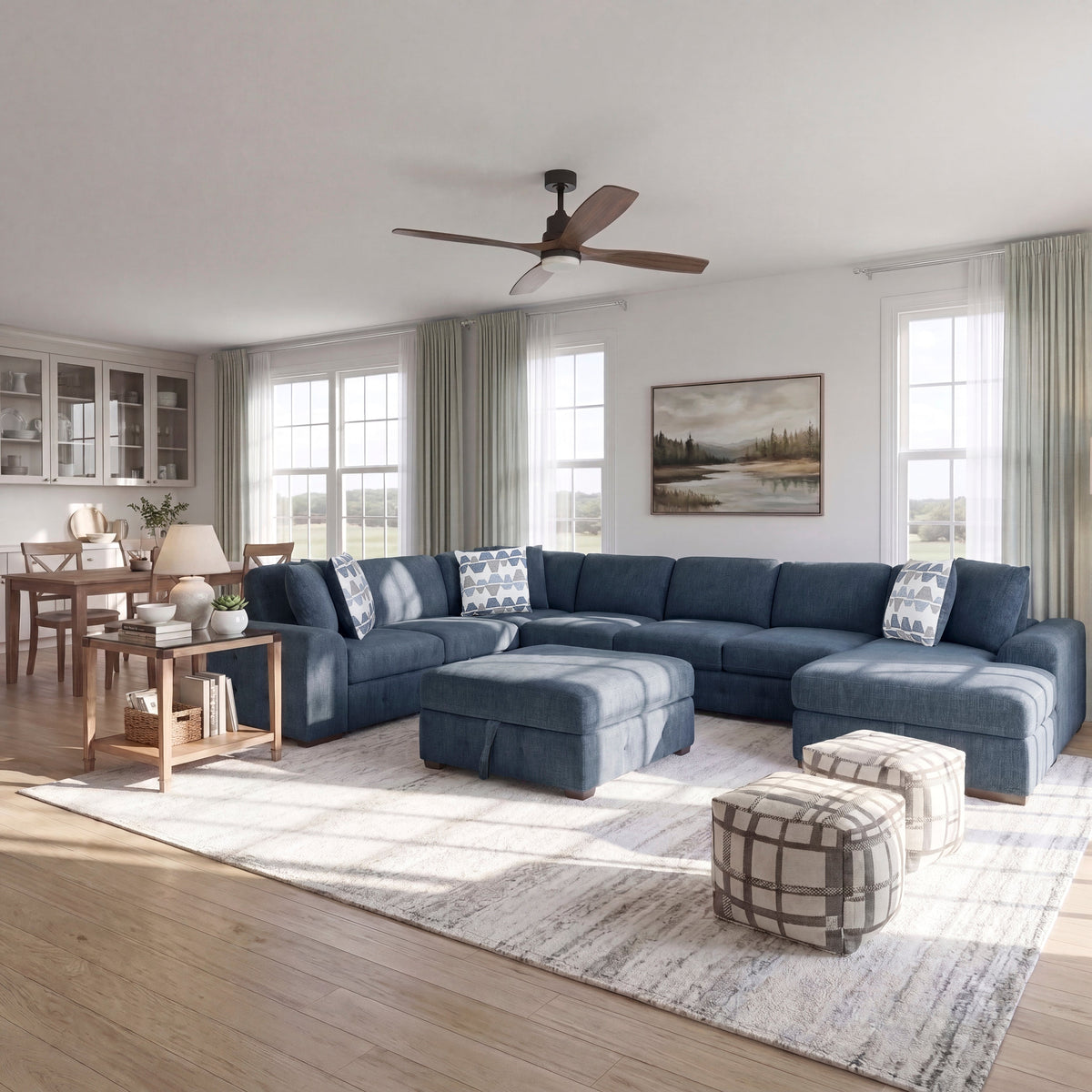 Raife Blue 5-Piece Right Chaise Sectional with Ottoman by Homelegance at Eve Furniture