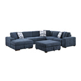 Raife Blue 5-Piece Sectional with Left Chaise and Storage Ottoman by Homelegance at Eve Furniture