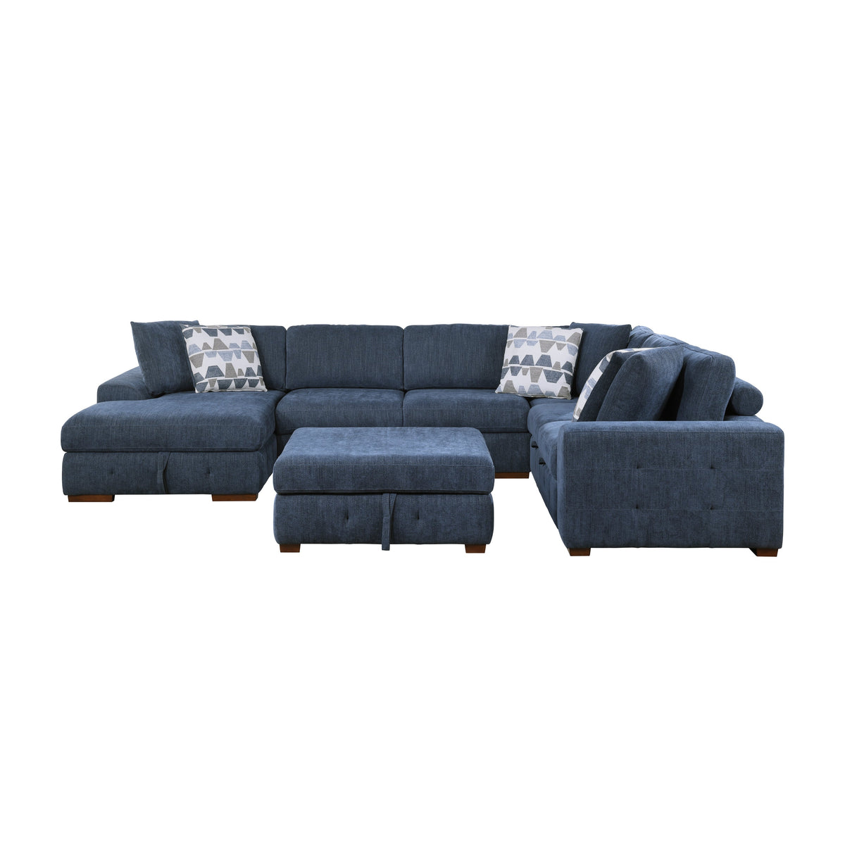 Raife Blue 5-Piece Sectional with Left Chaise and Storage Ottoman by Homelegance at Eve Furniture